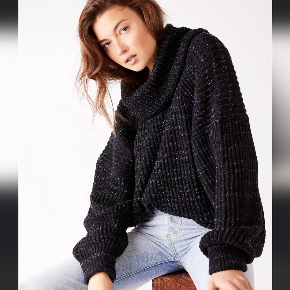 Free People Black Leo Tunic Oversized Sweater